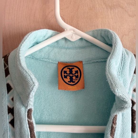Tory Burch Tory Tunic Cotton French Terry Top Brown Turquoise Medium - Picture 2 of 13